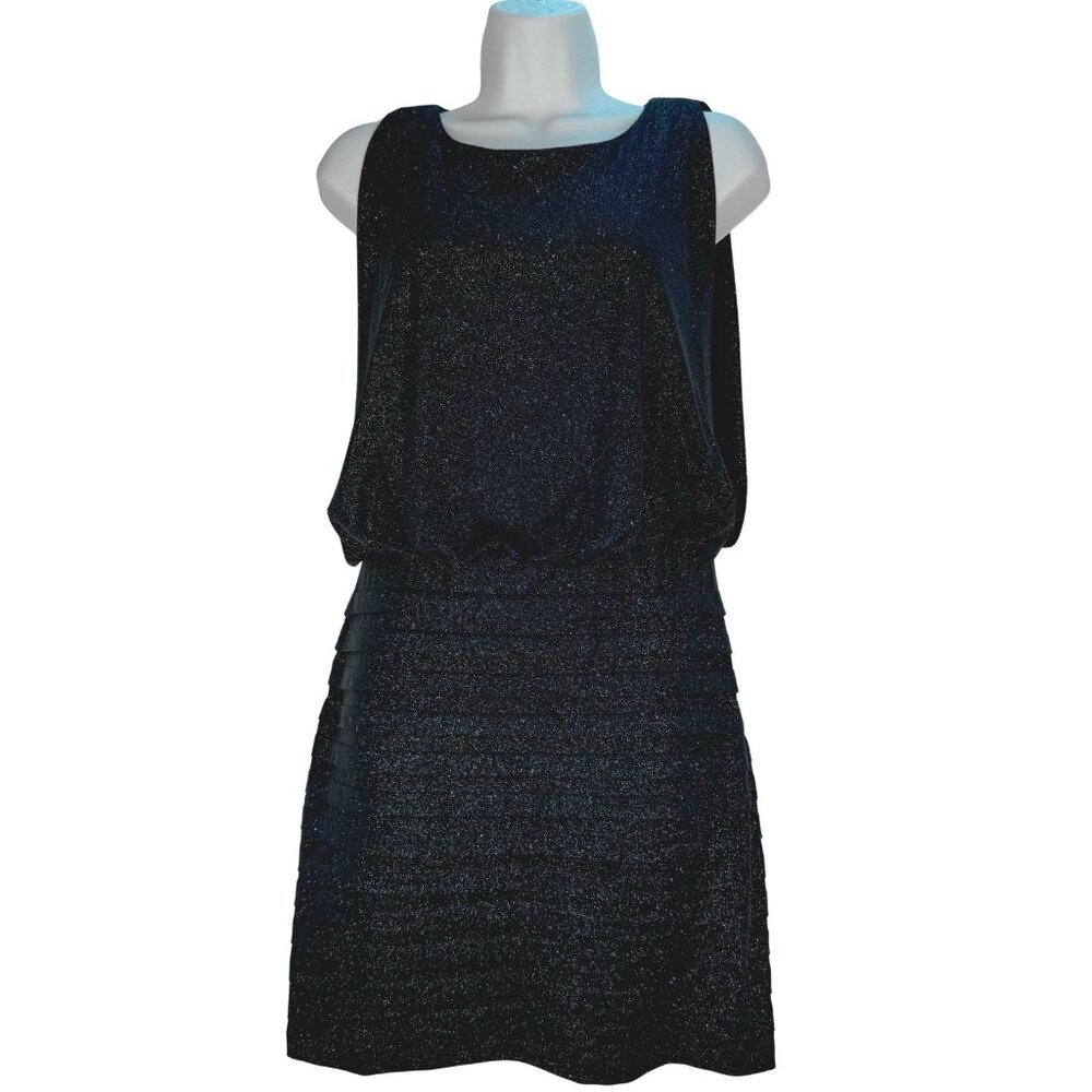 Xscape Sexy Mini Cocktail Dress Charcoal Glitter Cutout Back Bodycon Lined SZ 4